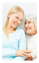 happy old woman with her caregiver
